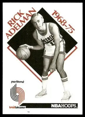 Vintage NBA Hoops Rick Adelman trading card featuring Rick Adelman in Portland Trail Blazers uniform
