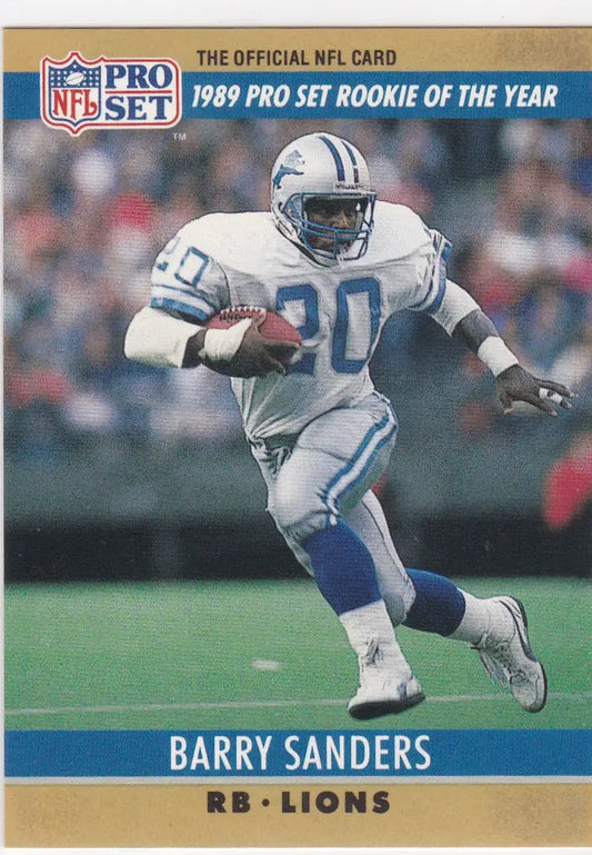 Barry Sanders rookie card from 1990 Pro Set featuring the Year Detroit Lions