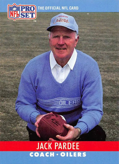 NFL Pro Set football card of Jack Pardee, Houston Oilers coach in blue sweater