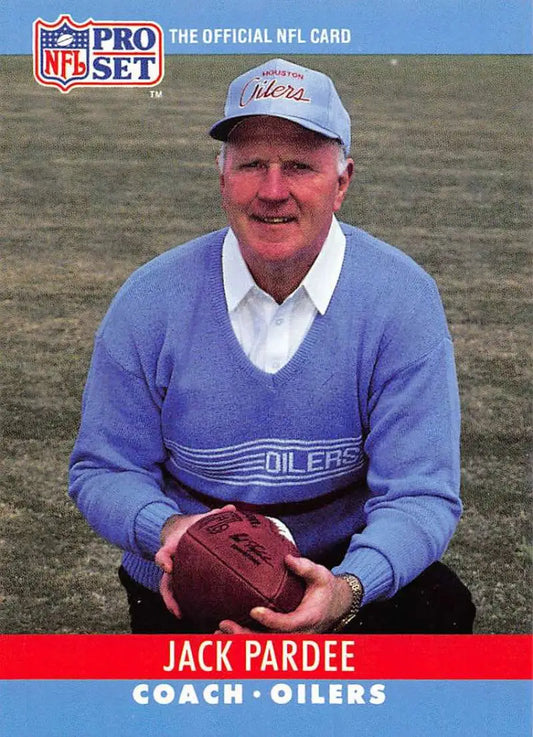 NFL Pro Set football card of Jack Pardee, Houston Oilers coach in blue sweater