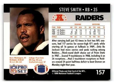 Steve Smith 1990 Pro Set #157 trading card featuring NFL star Steve Smith