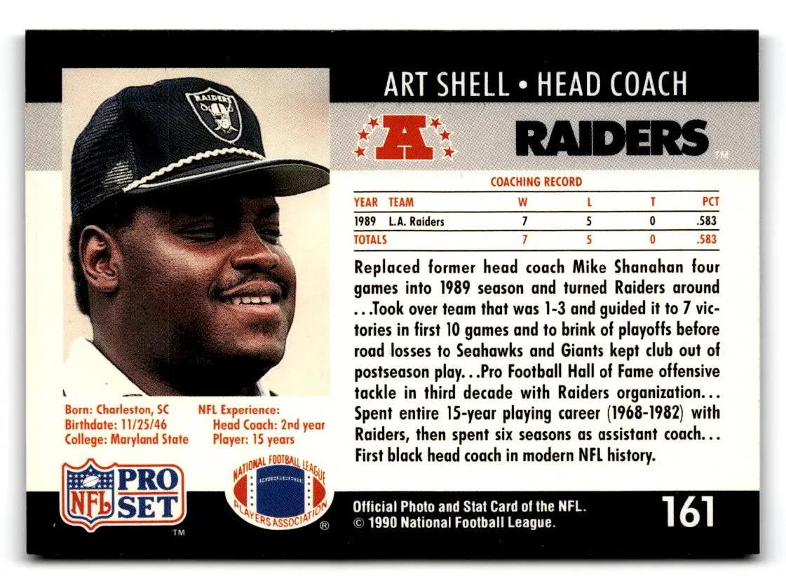 1990 Pro Set #161a Art Shell - Trading Card