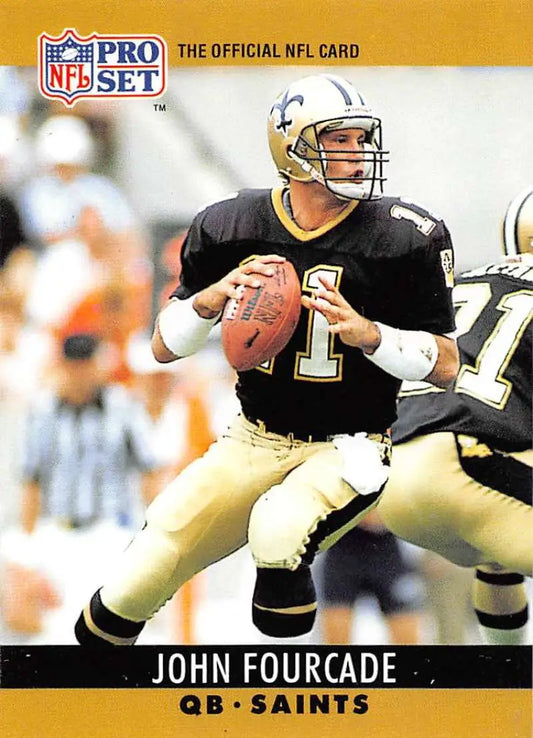 NFL Pro Set trading card of John Fourcade, Orleans Saints quarterback in action