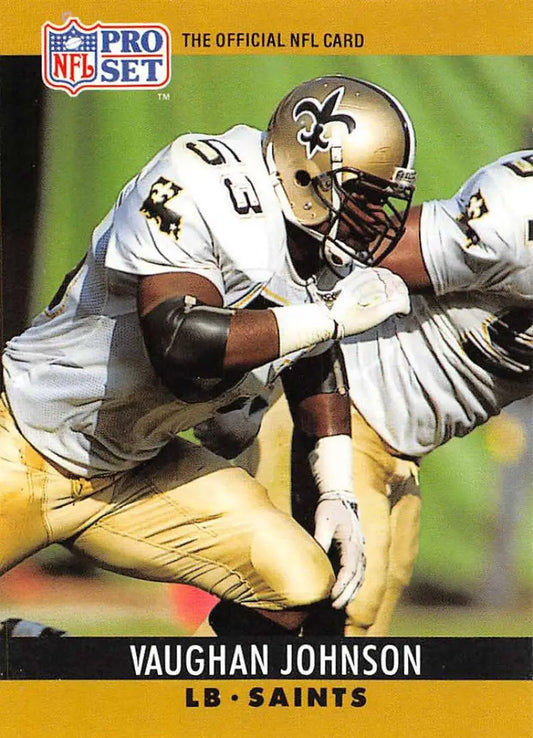NFL Pro Set trading card of Vaughan Johnson making a play for the New Orleans Saints
