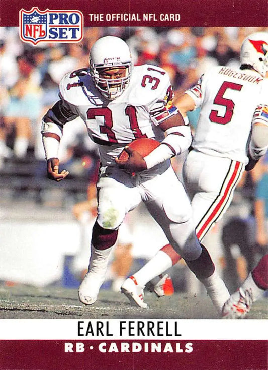 NFL Pro Set football card of Earl Ferrell, Phoenix Cardinals running back in white uniform