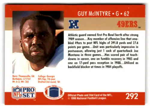 Guy McIntyre football card from 1990 Pro Set in original gloss condition