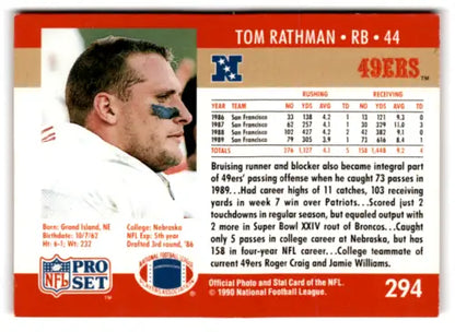 Tom Rathman football card from 1990 Pro Set with original gloss, EX/NM condition
