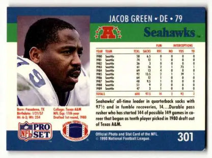 1990 Pro Set #301 Jacob Green Seattle Seahawks Football Card with original gloss