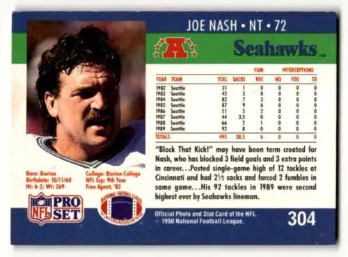 Joe Nash Seattle Seahawks football card from 1990 Pro Set with original gloss finish