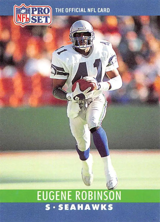 NFL Pro Set trading card of Eugene Robinson in Seahawks uniform carrying football