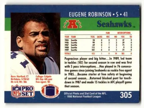 Eugene Robinson Seattle Seahawks football card original gloss 1990 Pro Set #305