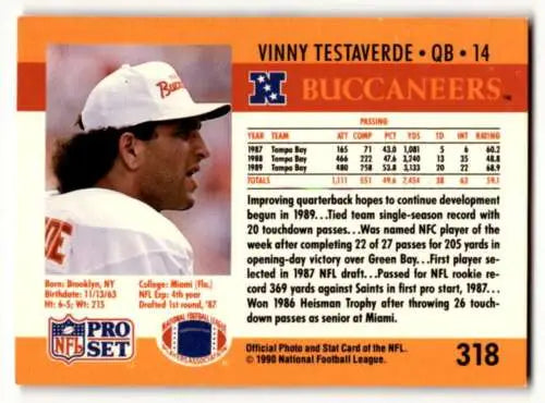 Vinny Testaverde Tampa Bay Buccaneers football card 1990 Pro Set original gloss ID:60036
