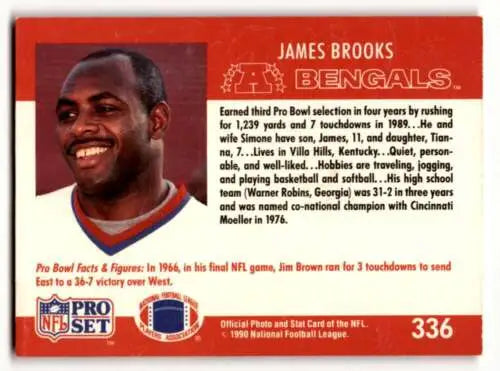1990 Pro Set #336 James Brooks Cincinnati Bengals Football Card with original gloss