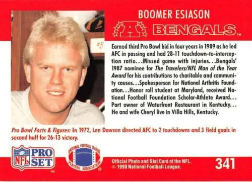 1990 Pro Set #341 Boomer Esiason football card with original gloss, NM-MT condition