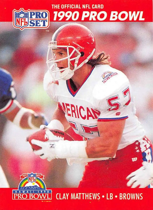 1990 Pro Bowl Clay Matthews Cleveland Browns Football Card featuring red and white uniform