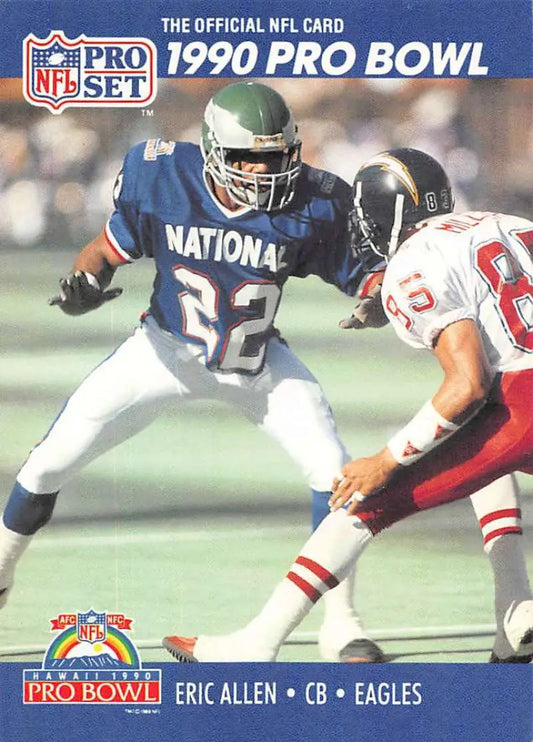 1990 Pro Set #379 Eric Allen Philadelphia Eagles Football Card in action against opponent