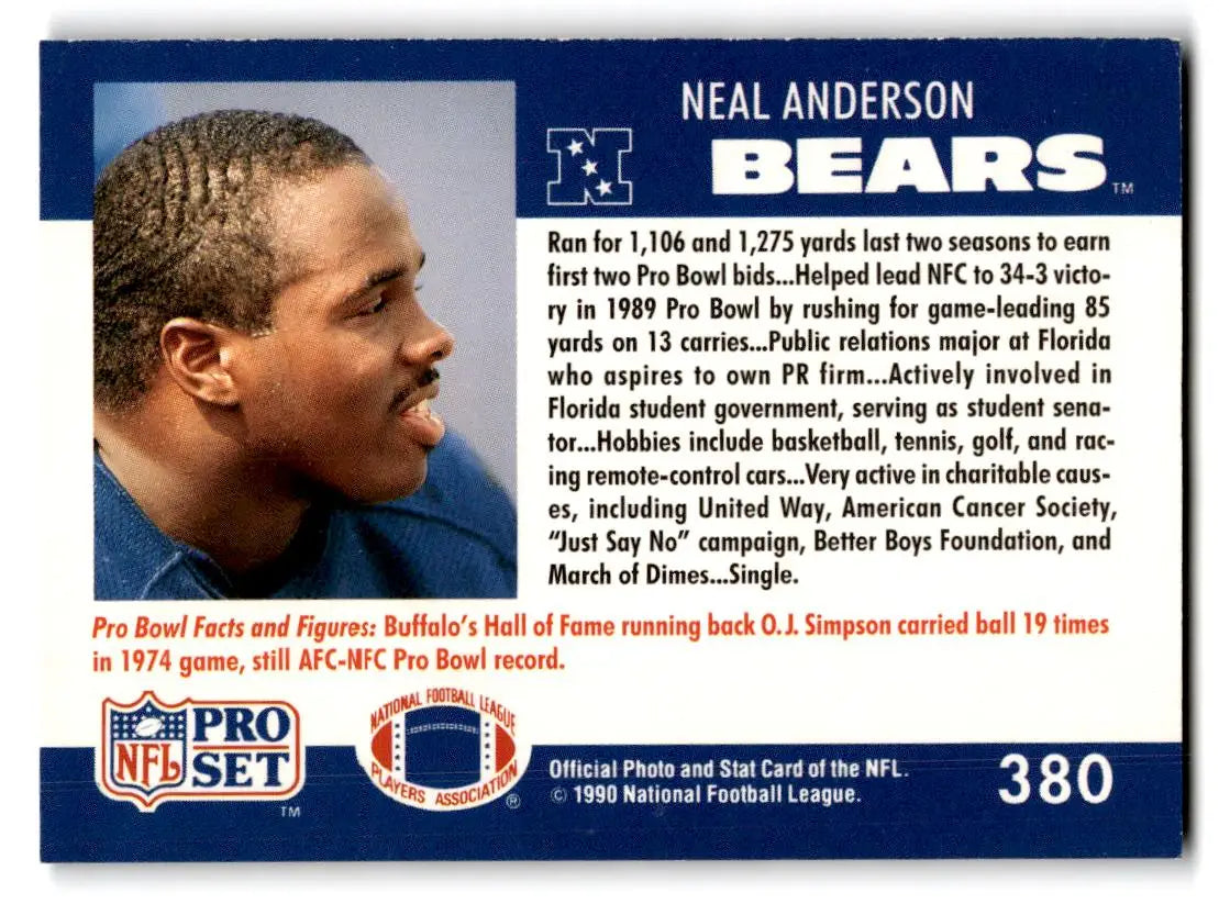 1990 Pro Set #380 Neal Anderson - Trading Card