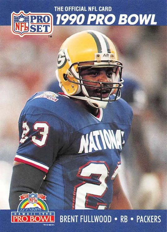 1990 Pro Set Brent Fullwood Green Bay Packers trading card in blue National Conference jersey