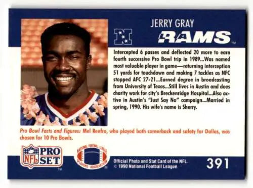 1990 Pro Set #391 Jerry Gray Los Angeles Rams Football Card with original gloss finish