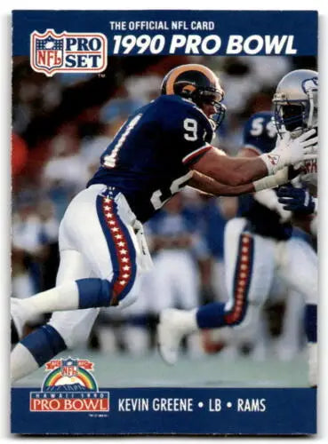 1990 Pro Set #392 Kevin Greene football card showcasing original gloss and LA Rams