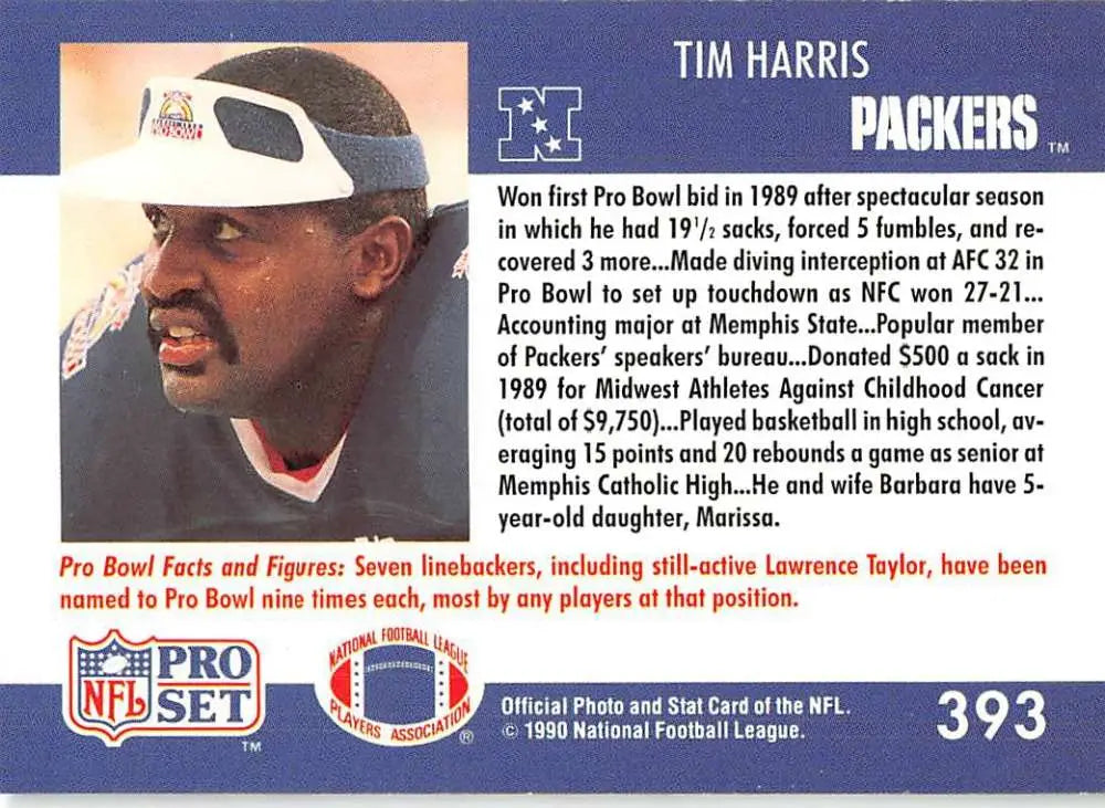 Football trading card of Tim Harris in a dark uniform for Green Bay Packers