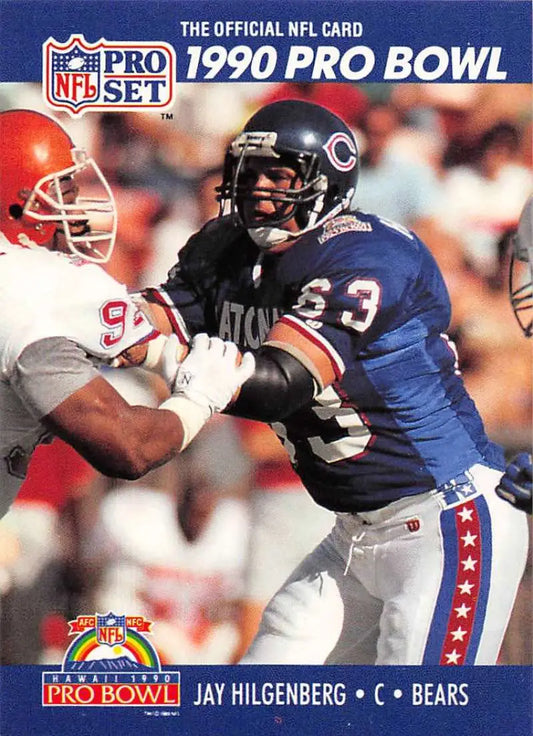 1990 Pro Set #394 Jay Hilgenberg Chicago Bears Football Card in action against opponent