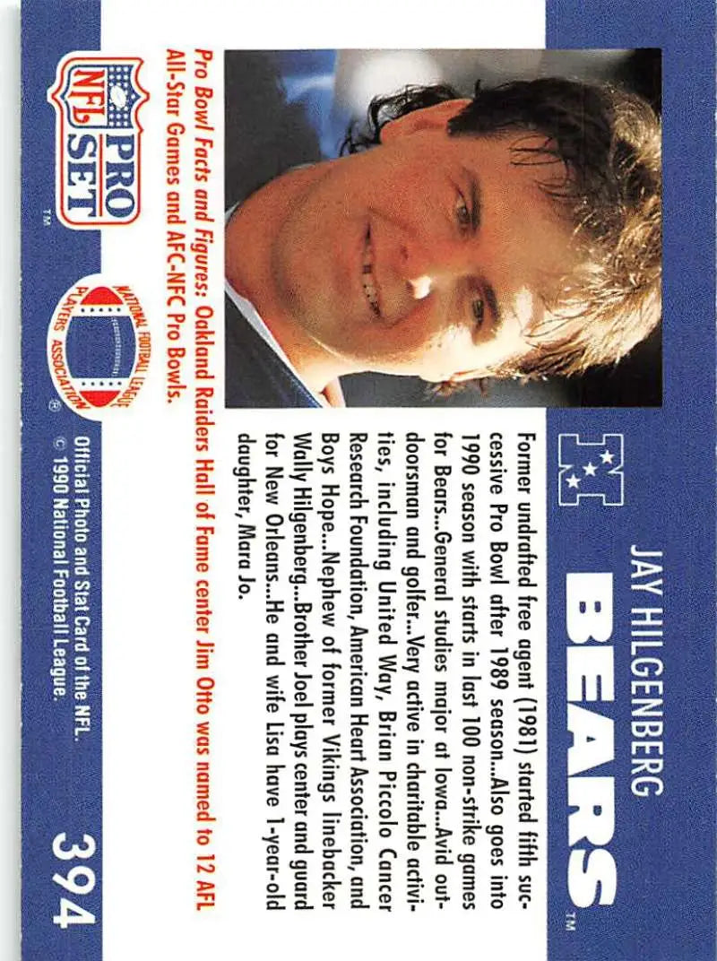 NFL Pro Set trading card of Jay Hilgenberg from the Chicago Bears football team