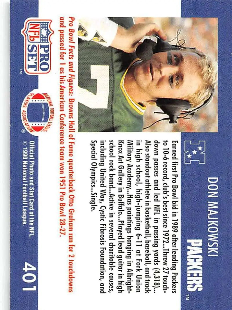 1990 Pro Set #401 Don Majkowski Green Bay Packers Football Card in NM-MT condition