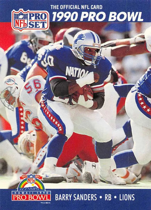 NFL Pro Bowl trading card featuring Barry Sanders of the Detroit Lions in action
