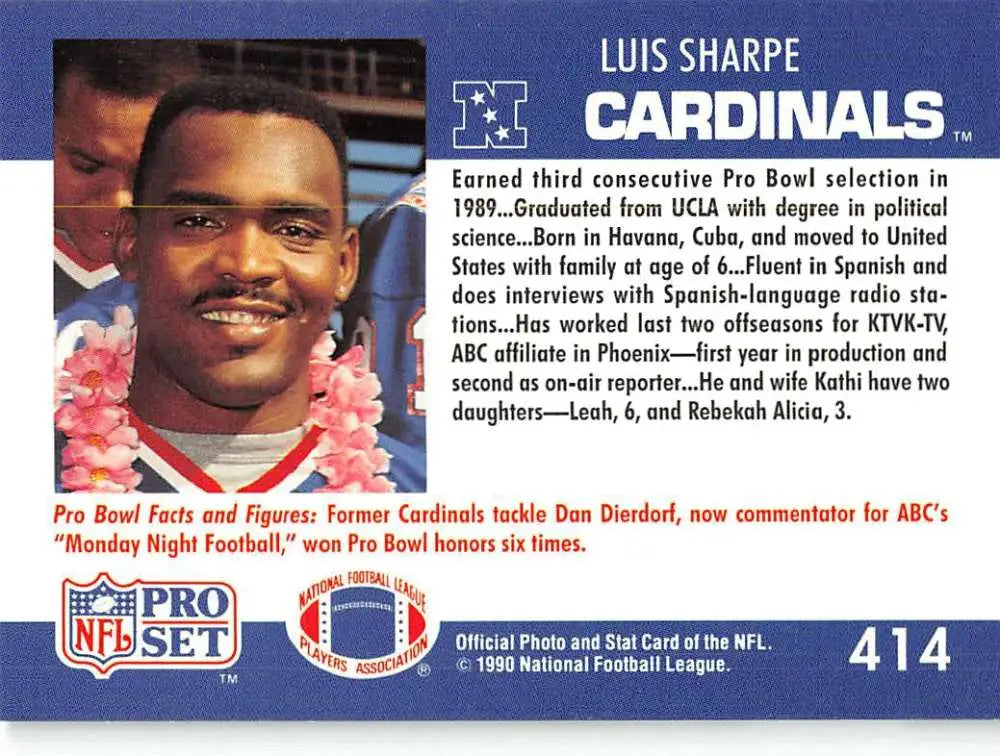 Football card of Luis Sharpe from the Phoenix Cardinals with NFL Pro Set branding