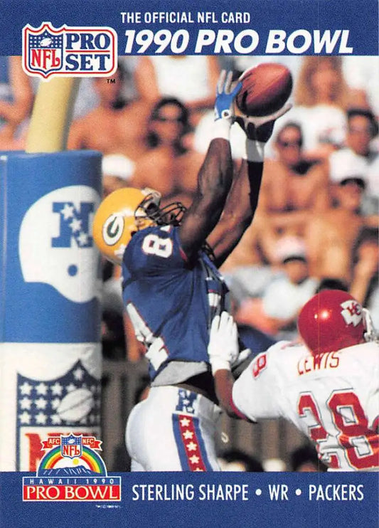 1990 Pro Bowl football card of Green Bay Packers Sterling Sharpe making a catch