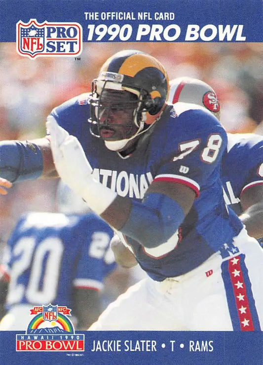 1990 Pro Set #417 Jackie Slater NM-MT Los Angeles Rams Football Card in blue uniform