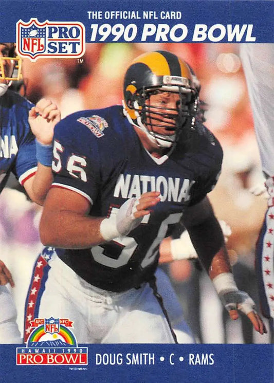 1990 Pro Set #418 Doug Smith Los Angeles Rams Football Card in dark jersey number 56