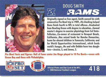 NFL trading card of Doug Smith, Los Angeles Rams player with biographical info