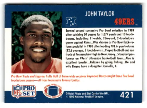 Original gloss 1990 Pro Set John Taylor football card 49ers ID 67084 EX/NM quality