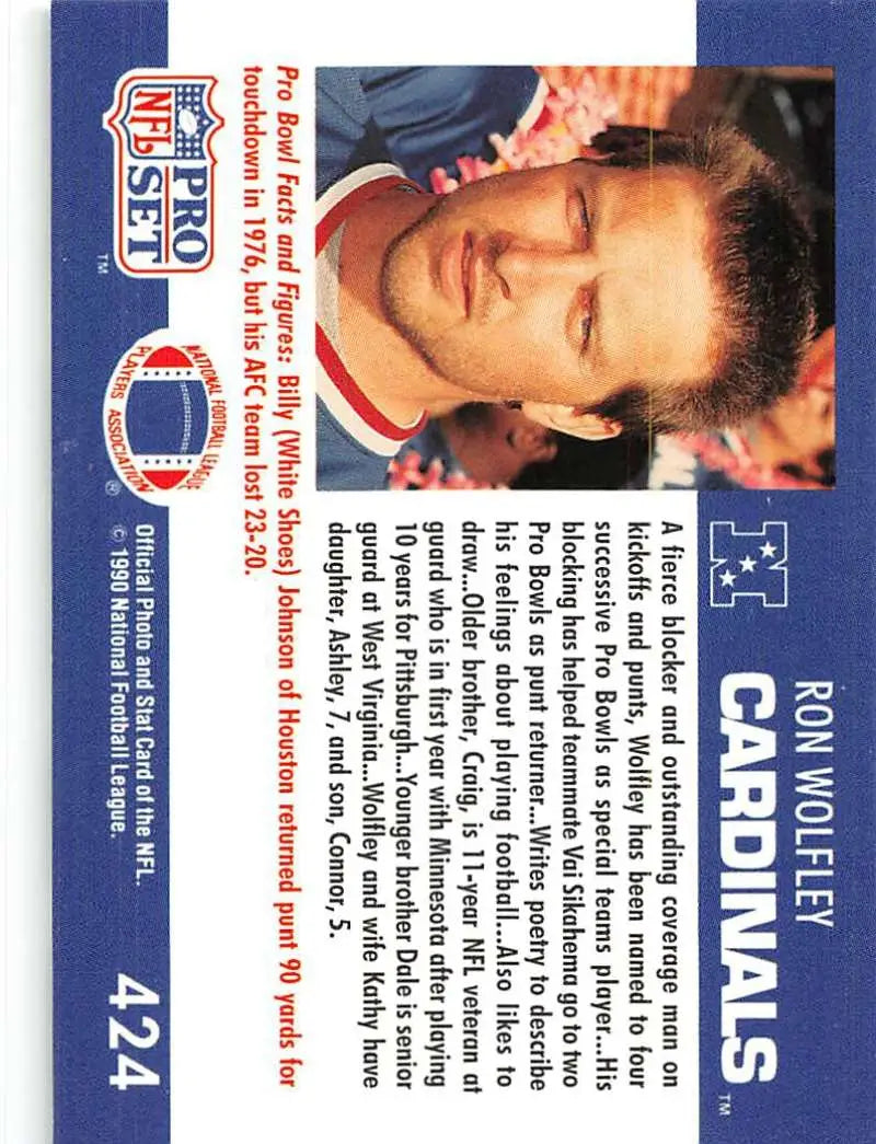 NFL trading card featuring Ron Wolfley of the Phoenix Cardinals on a blue background