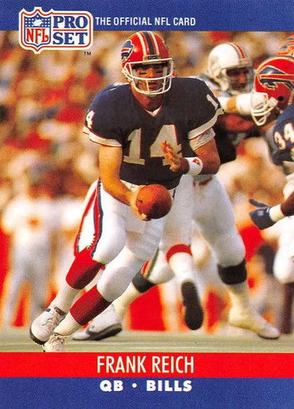 NFL Pro Set football card of Frank Reich in Buffalo Bills navy jersey number 14