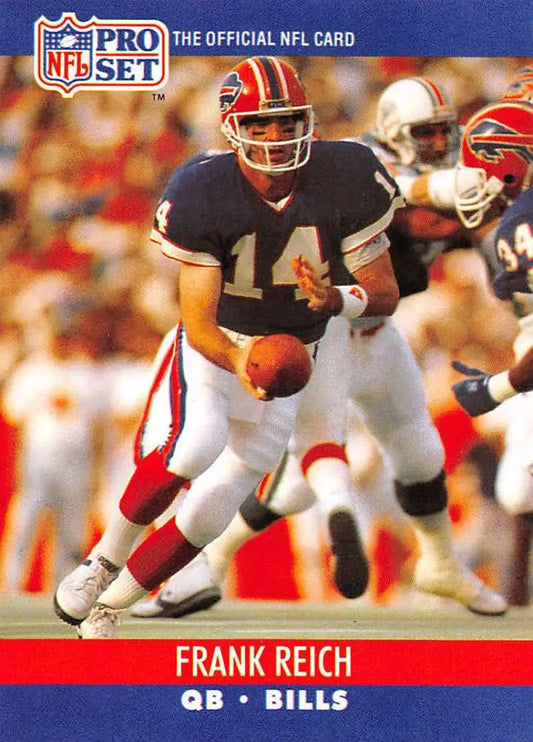 NFL Pro Set football card of Frank Reich in Buffalo Bills navy jersey number 14