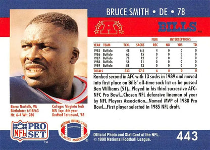 NFL Pro Set 1990 Bruce Smith Football Card in Buffalo Bills uniform