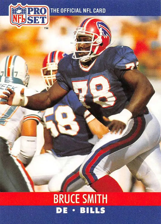 NFL Pro Set football card of Bruce Smith in Buffalo Bills blue and red uniform