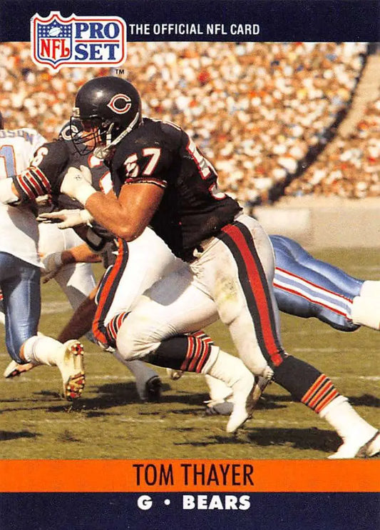 Tom Thayer NFL Pro Set trading card showcasing Chicago Bears player in game action