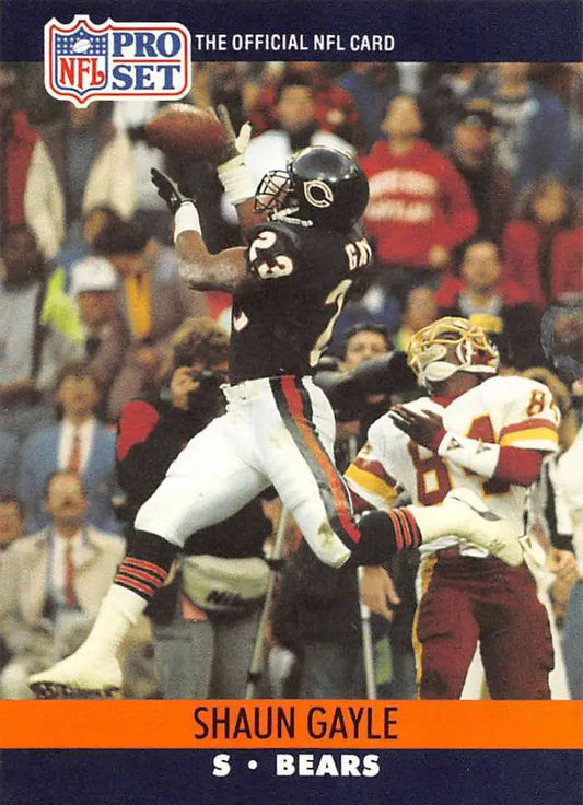 NFL Pro Set trading card of Shaun Gayle, Chicago Bears player catching a football