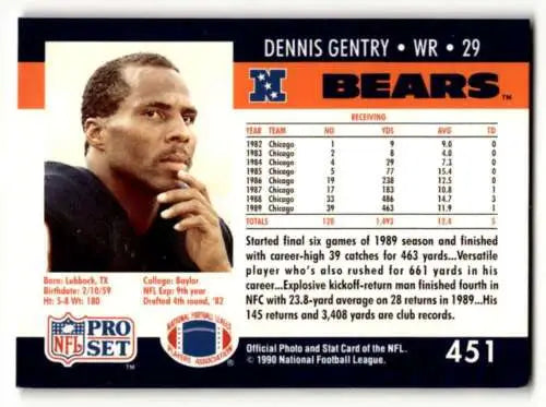 Dennis Gentry Chicago Bears football card in original gloss condition from 1990 Pro Set