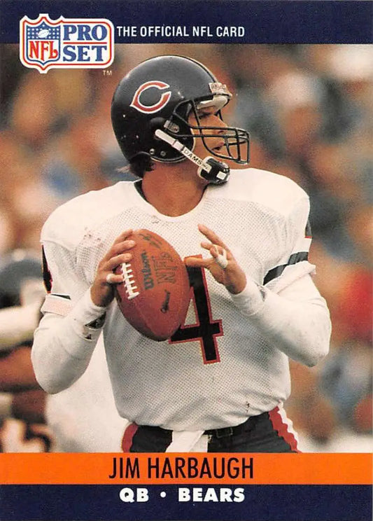 NFL Pro Set trading card of Jim Harbaugh in Chicago Bears white jersey #4