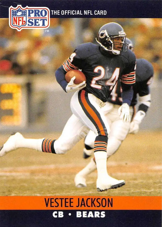 NFL Pro Set trading card of Vestee Jackson, Chicago Bears player in navy blue uniform