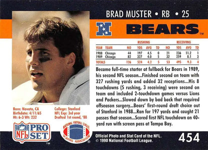 NFL Pro Set football card of Brad Muster, Chicago Bears running back number 25