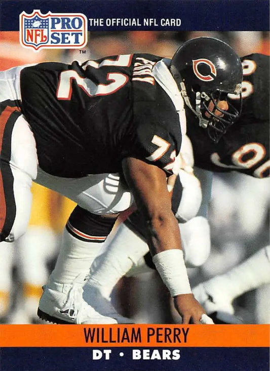 William Perry NFL Pro Set trading card featuring Chicago Bears player in stance
