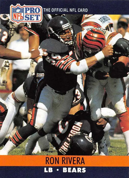 NFL Pro Set trading card of Ron Rivera making a defensive play for the Chicago Bears
