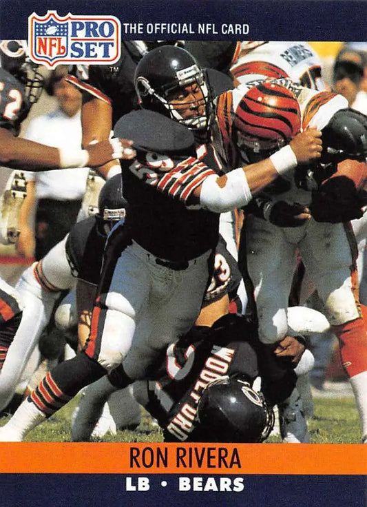 NFL Pro Set trading card of Ron Rivera making a defensive play for the Chicago Bears