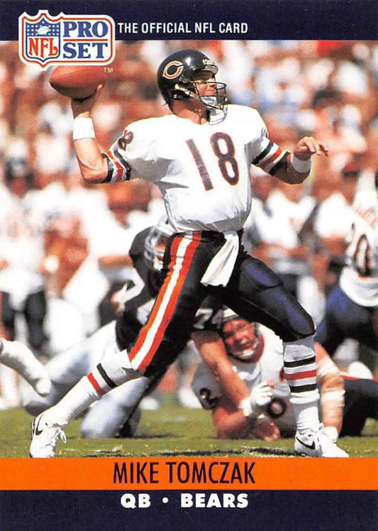 NFL Pro Set trading card of Mike Tomczak, Chicago Bears quarterback in action